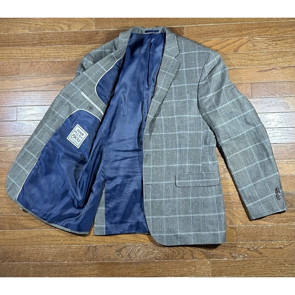 Jos A Bank 1905 Slim Fit Linen Wool Blazer Mens 42R Gray Windowpane Sports Coat